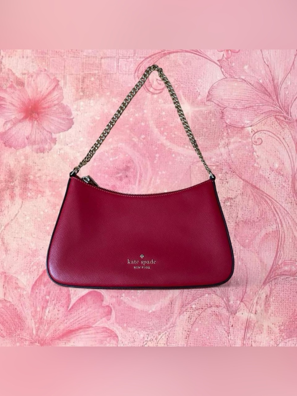Kate Spade red leather shoulder purse with gold chain strap